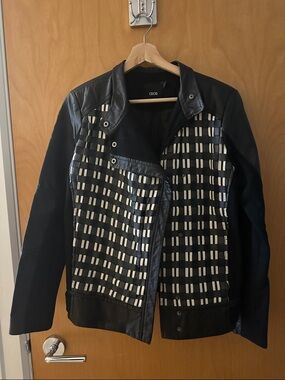 ASOS Black and White Grid-Pattern Moto Jacket